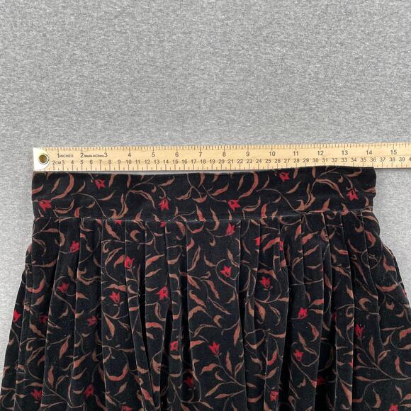 VTG Dark Floral Velvet Pleated Midi Skirt 12 Whimsigoth Cottagecore Witchy Retro - Picture 6 of 16